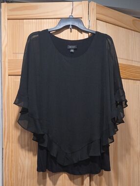 AB Studio Black Poncho Sheer Overlay Top Size XL